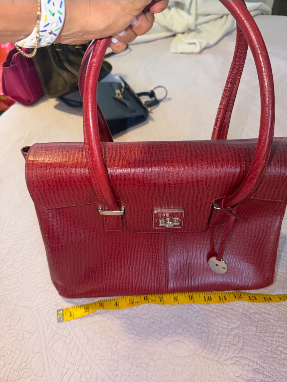 Structured Red Leather Top-Handle Women's Handbag
